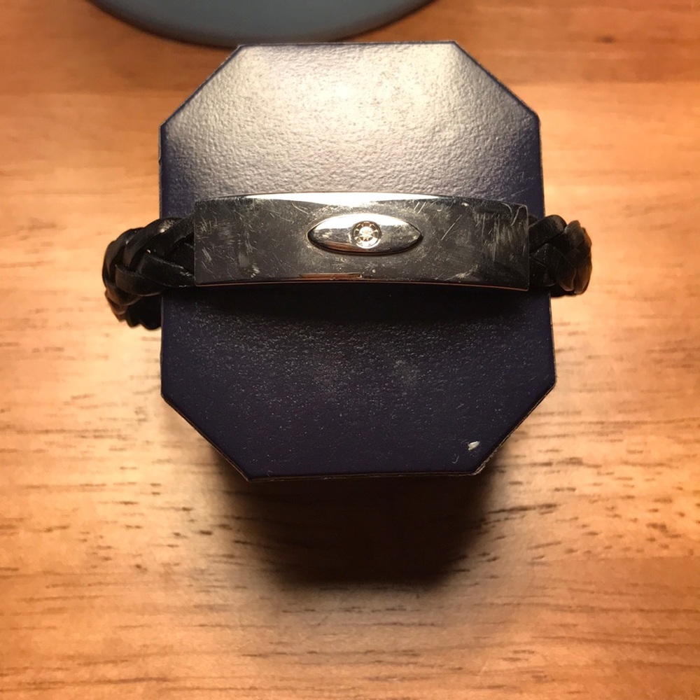 Engraved men’s braided leather bracelet